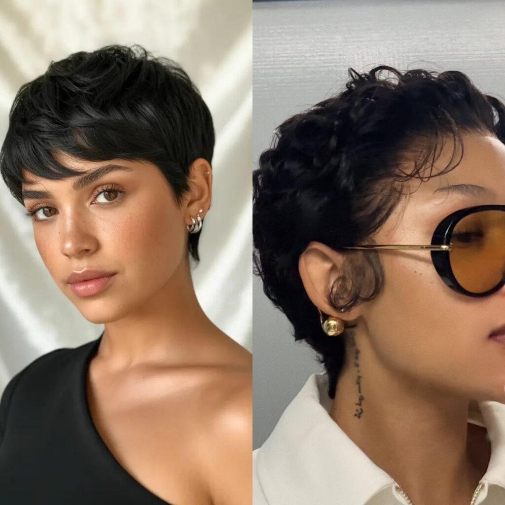 Ladies putting on trendy pixie hairstyles 