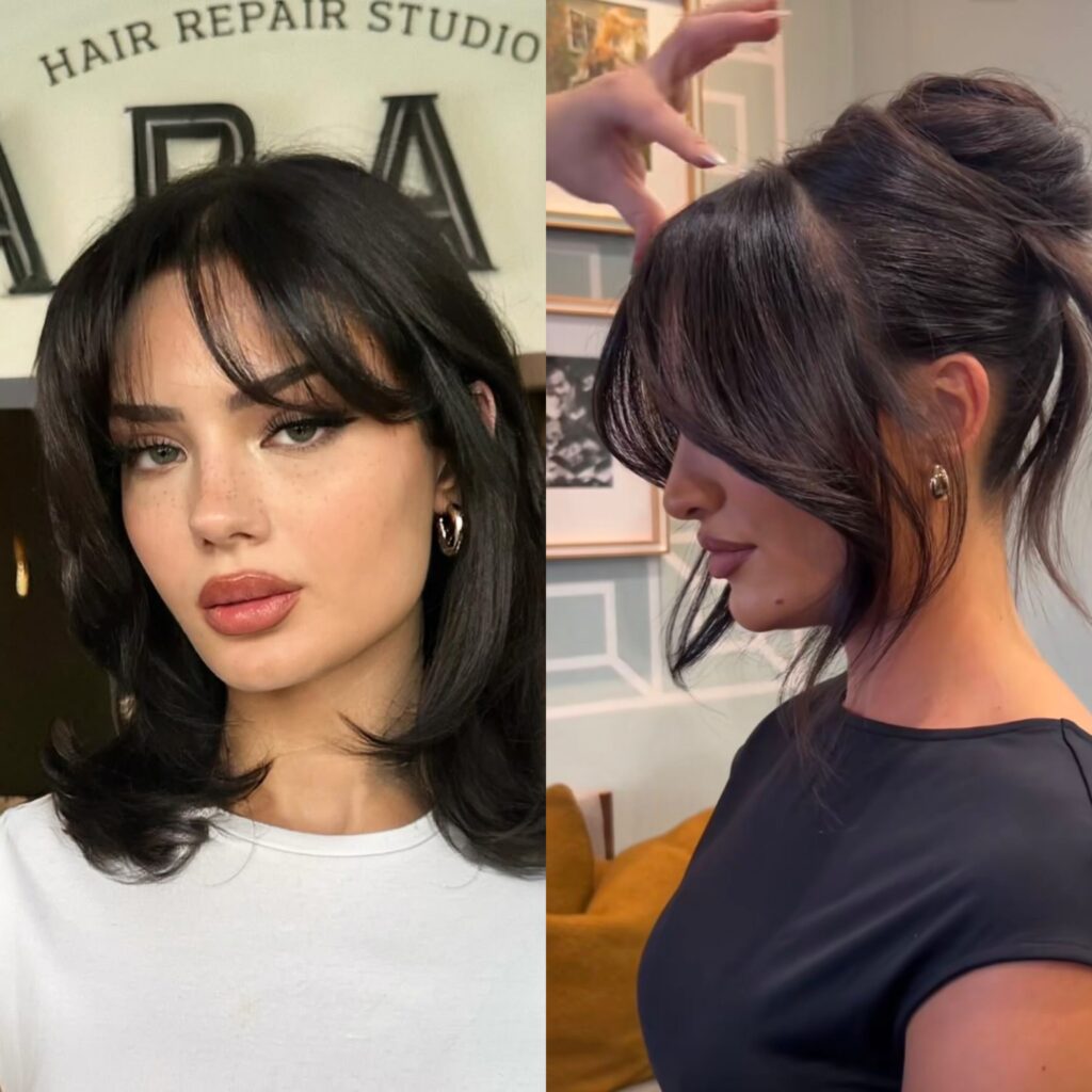 Lady putting on classy bangs