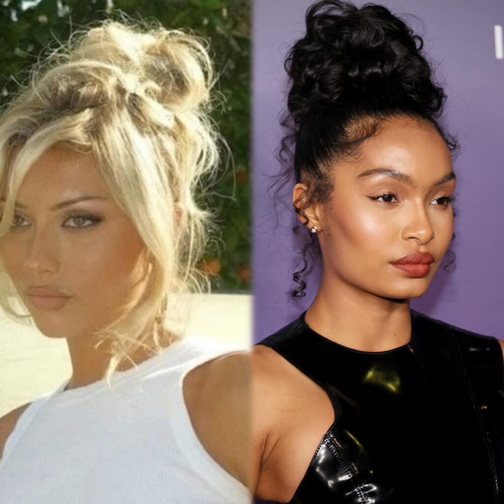 Ladies putting on classy messy bun