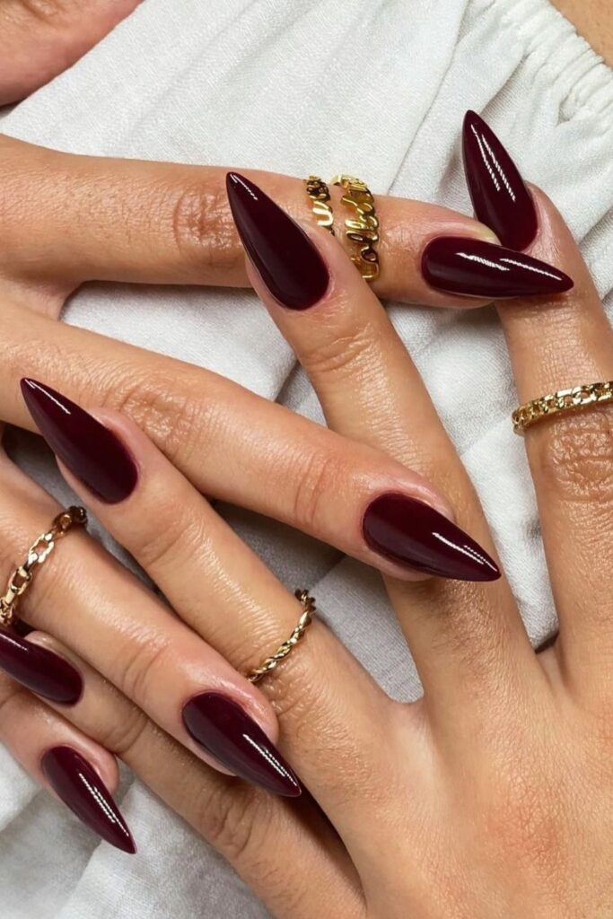 Burgundy almond nails