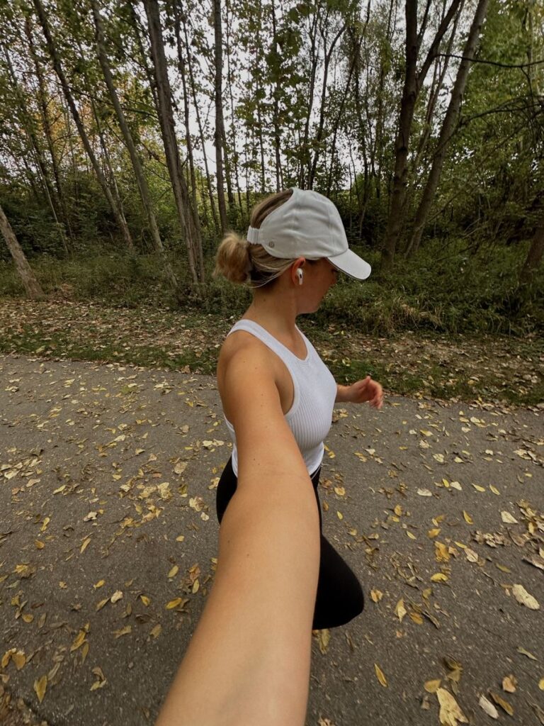 Lady running in the fall